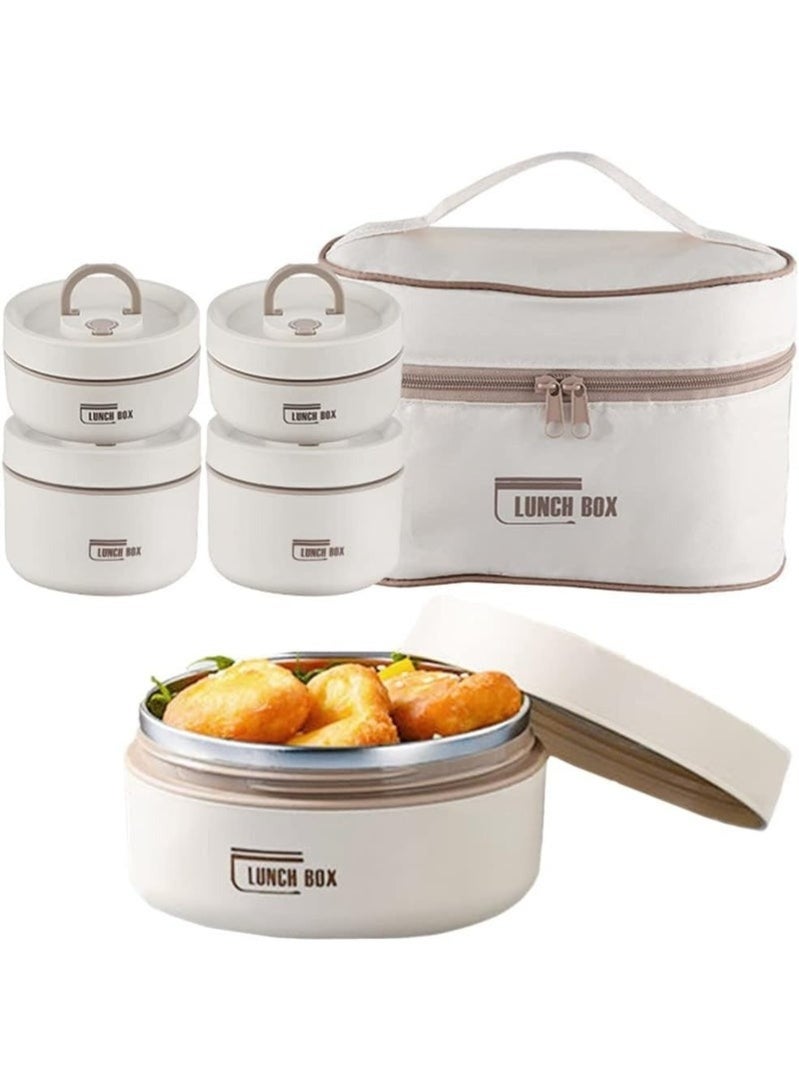 4-Layer Stainless Steel Thermal Container with Insulated Bag (Beige - 2 x 420ml + 2 x 550ml) | Sunscreen Food Temperature Protection | Thermal Lunchbox for Primary School and Outdoor Trips - Image 2